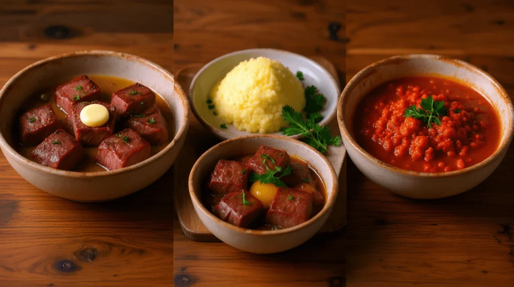 Different flavor variations of crockpot steak bites